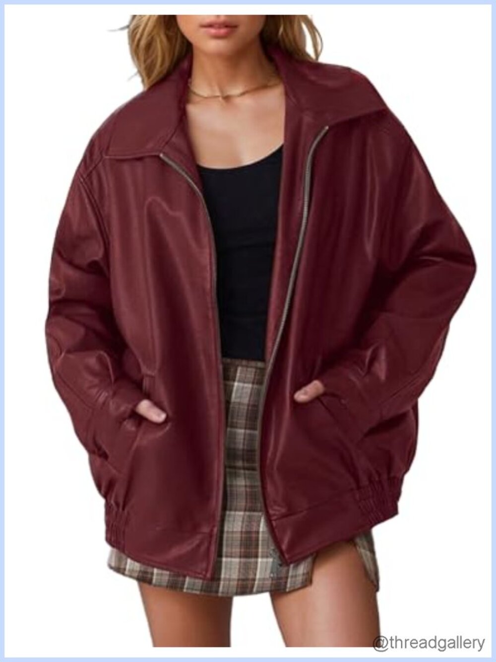 Women's Oversized Faux Leather Motorcycle Bomber Jacket Fall Winter Warm Coat